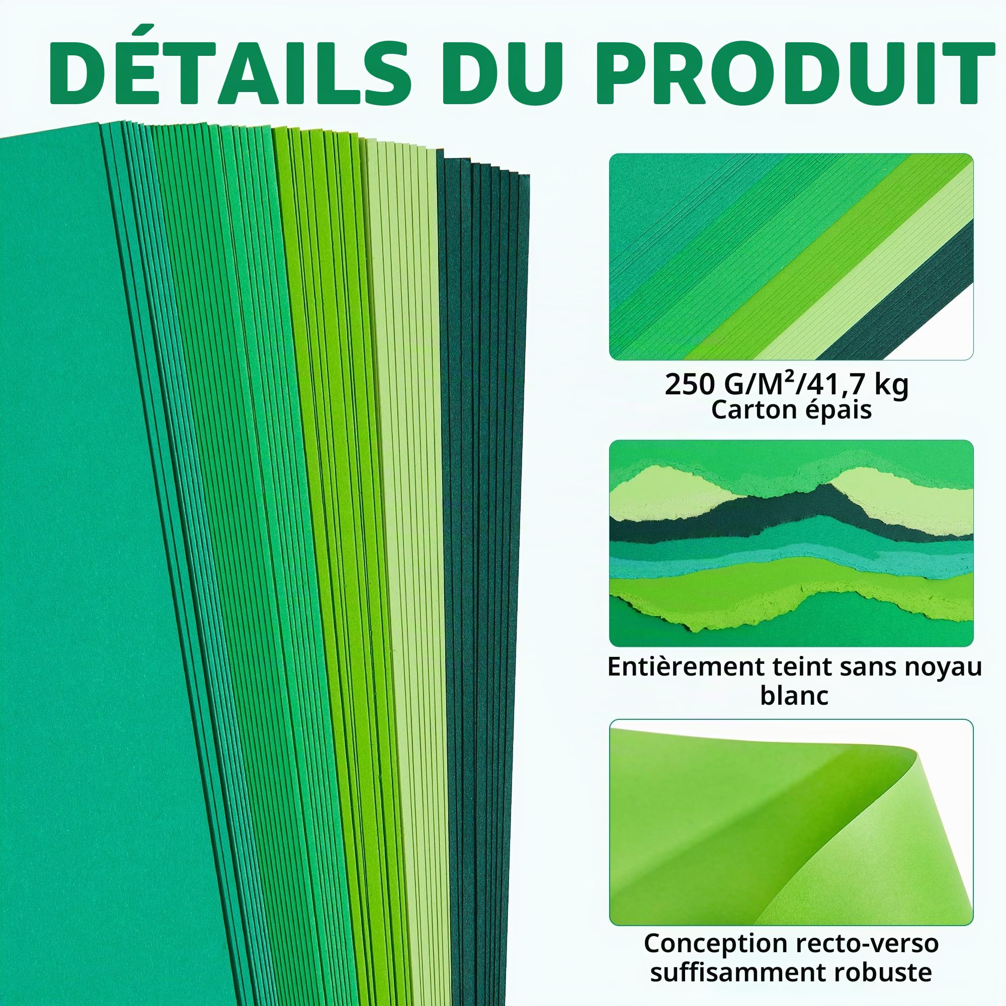 Green Tones 6 Couleurs PAC06MX3 Carton Épais 250g/m² pour Imprimante, Fabrication de Cartes, Loisirs Créatifs, Scrapbooking (60 Feuilles)