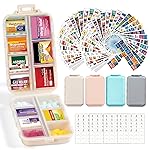 4 Pack 14 Grids Travel Pill Organizer Box with 830-Pcs(2 Set) Medicine Name Labels - Pocket Daily Pharmacy Case Container Kit - Travel Medication Holder Dispenser for Fish Oil Vitamin Supplement