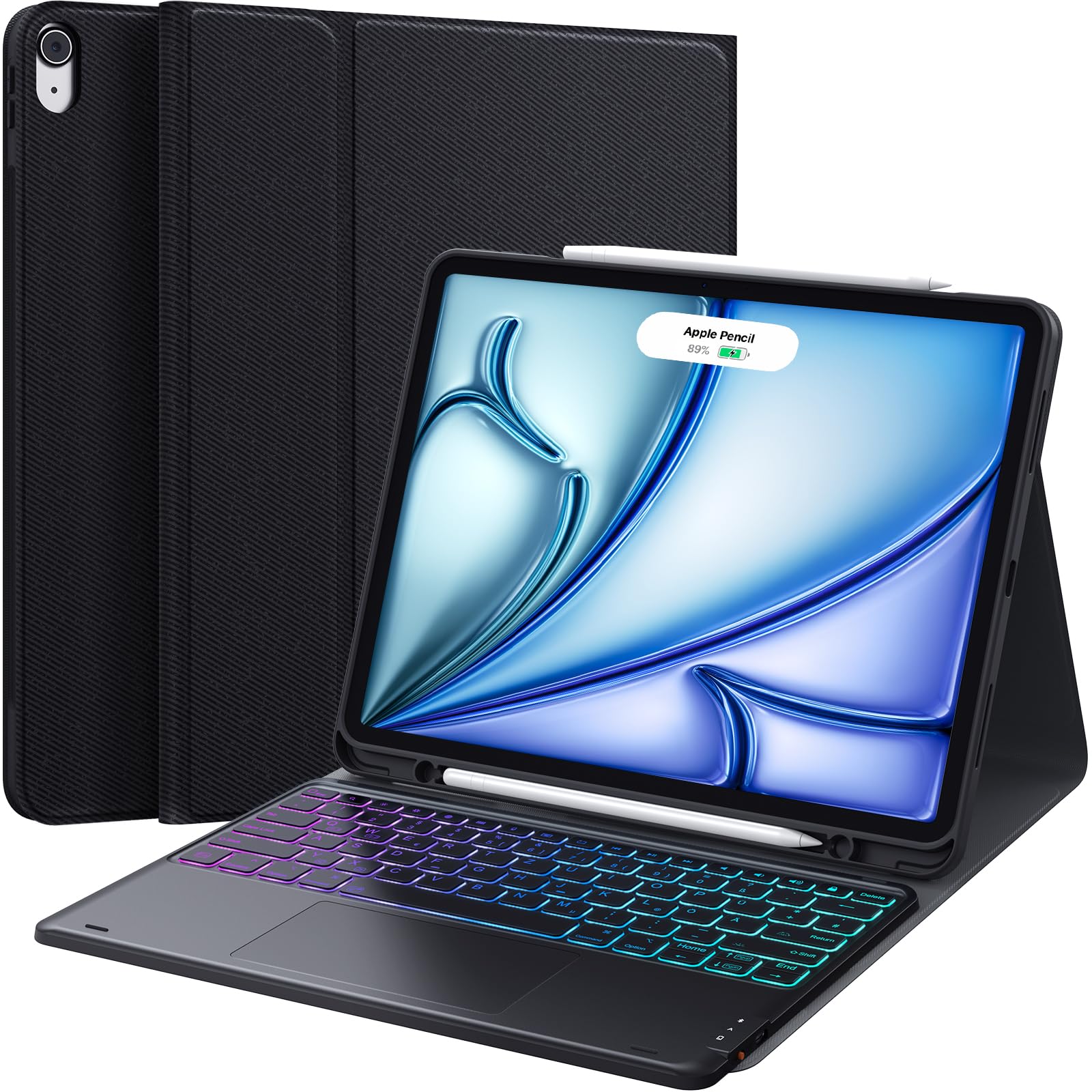 CHESONA Custodia per iPad Air da 13 pollici, con tastiera, BackStand Rugged per iPad Pro 12.9, tastiera con touchpad, protezione da 10 m, formato alto/ paesaggio, supporto regolabile da 15° a 180