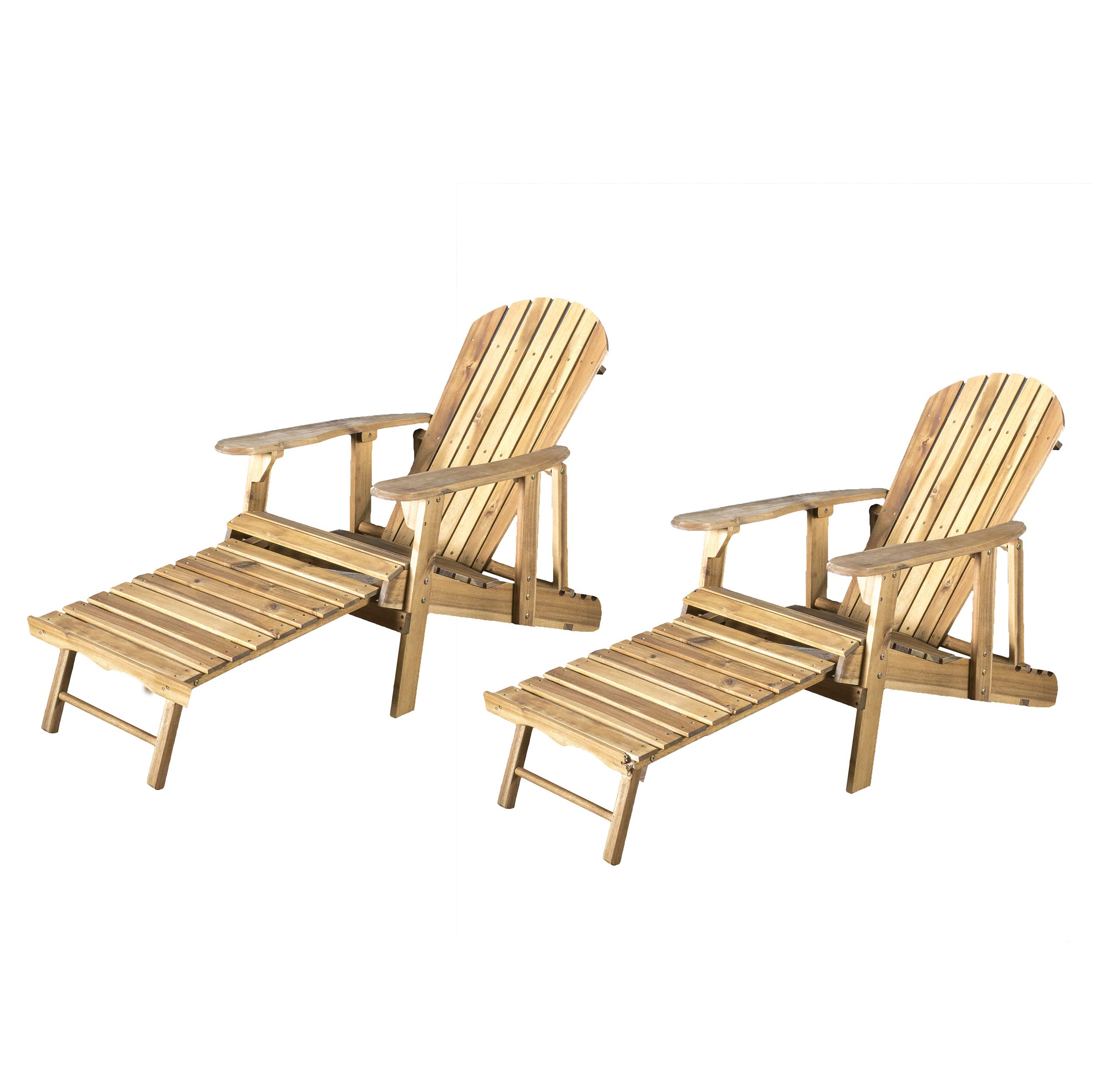 GDFStudio Noble House Hayle Reclining Wood Adirondack Chair w/Footrest