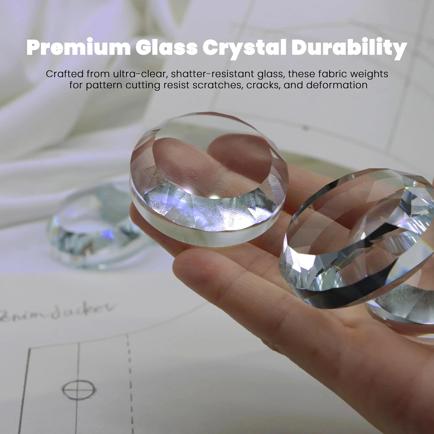 6-Pack Crystal Glass Pattern Weights for Sewing - Fabric Weights for Precision Dressmaking, Pattern Cutting & Crafting, Shatter-Resistant Sewing Accessories,2“ Diameter, 0.58" Thickness