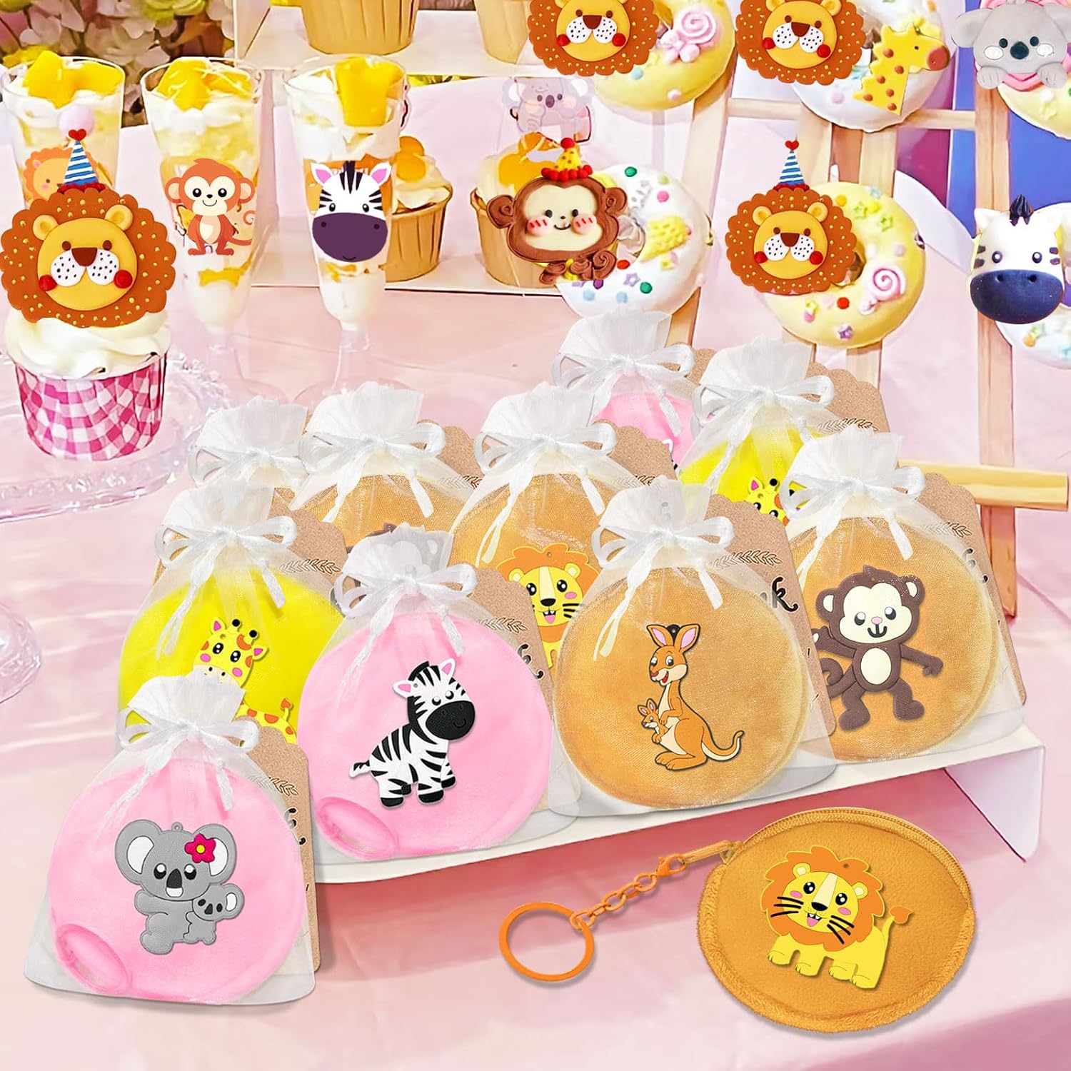 12 Pack Jungle Animal Coin Purse with Zipper Keychain,Wallet Bag Party Favors for Birthday Party Decoration, Jungle Animal Themed Baby Shower,School Carnival Rewards,Travel,Classroom Prize - Image 4