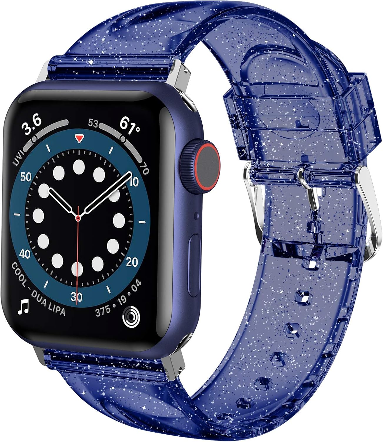 iiteeology Compatible with Apple Watch Band 42mm 41mm 40mm 38mm, Soft Glitter Clear iWatch Bands for Women Series 1-11 - Blue/Silver