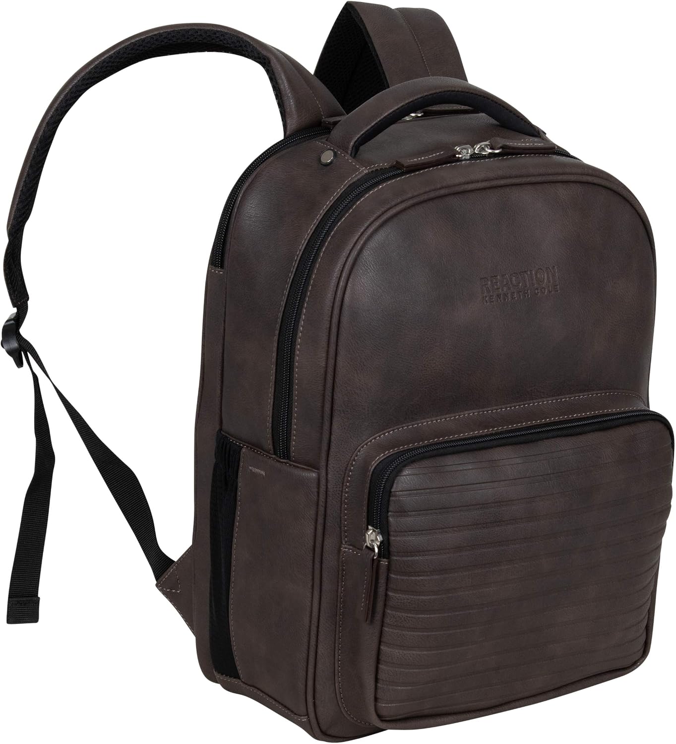 Kenneth Cole On Track Pack Vegan Leather Laptop & Tablet Bookbag Anti-Theft RFID, Work, & Travel, Brown, 15.6" Laptop Backpack