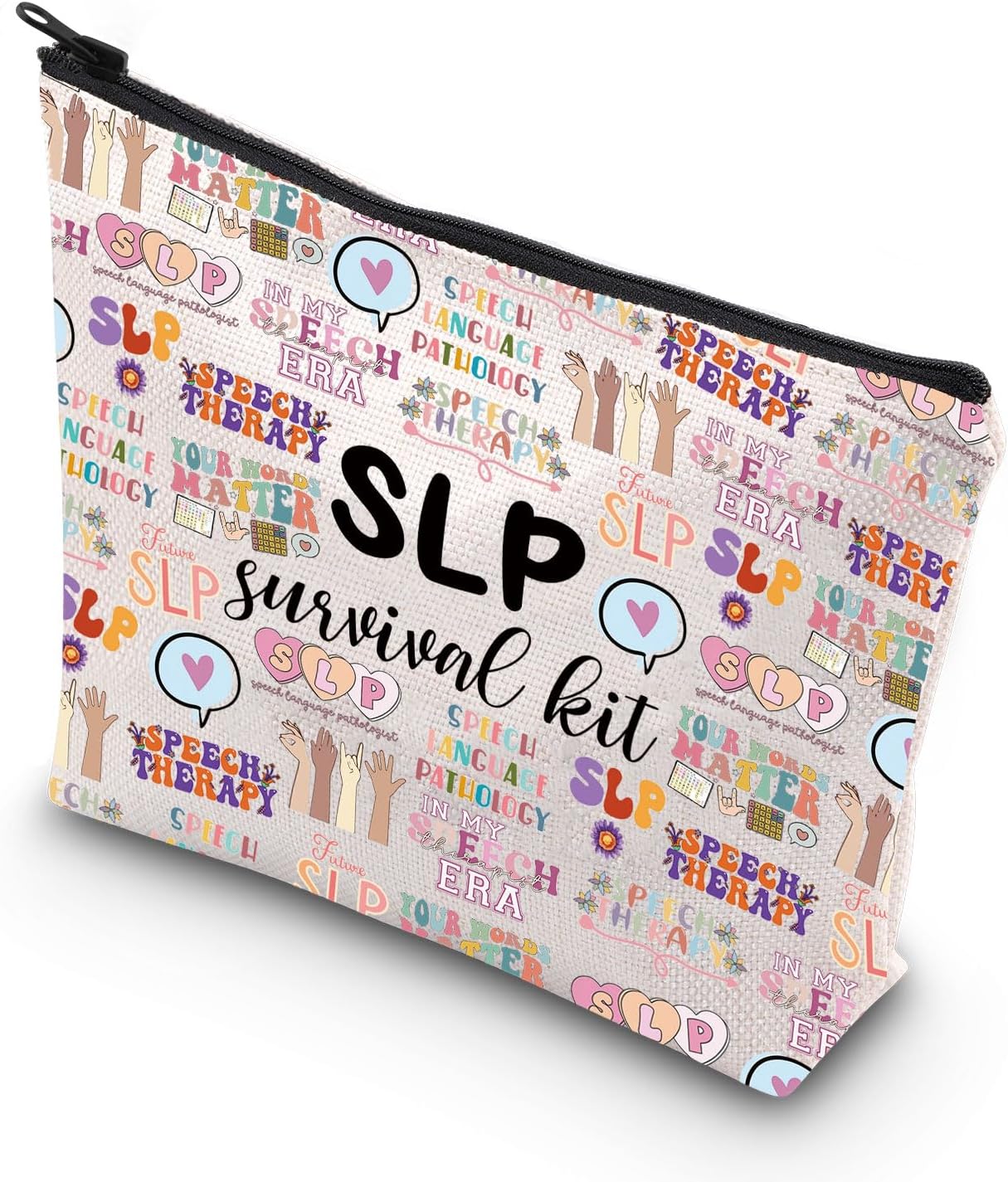 WCGXKO SLP Survival Kit Speech Therapist Gift Zipper Pouch Makeup Bag for Speech Language Pathologist (future SLP)