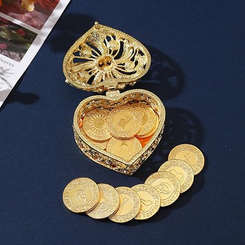 Miniatura 5 de TINGKU Boda Católica Inglés Monedas de oro, Centros de mesa para bodas,Recuerdos para boda con caja en forma de corazón de diamante,Recuerdos de