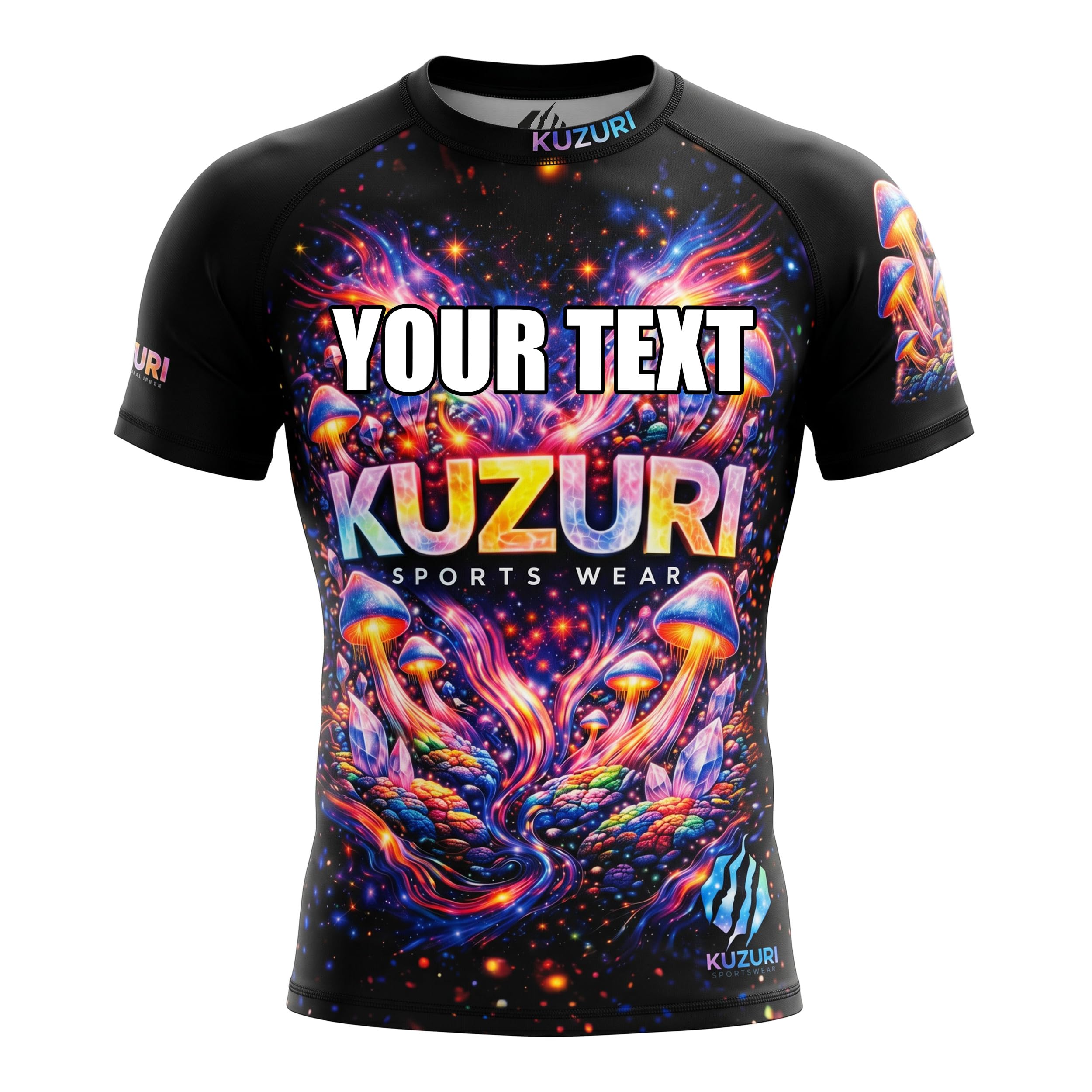 KUZURI Rashguard Herren BJJ Kurzarm – MMA Compression Shirt für No-Gi, Grappling & Kickboxen – Atmungsaktives Psychedelic T-Shirt