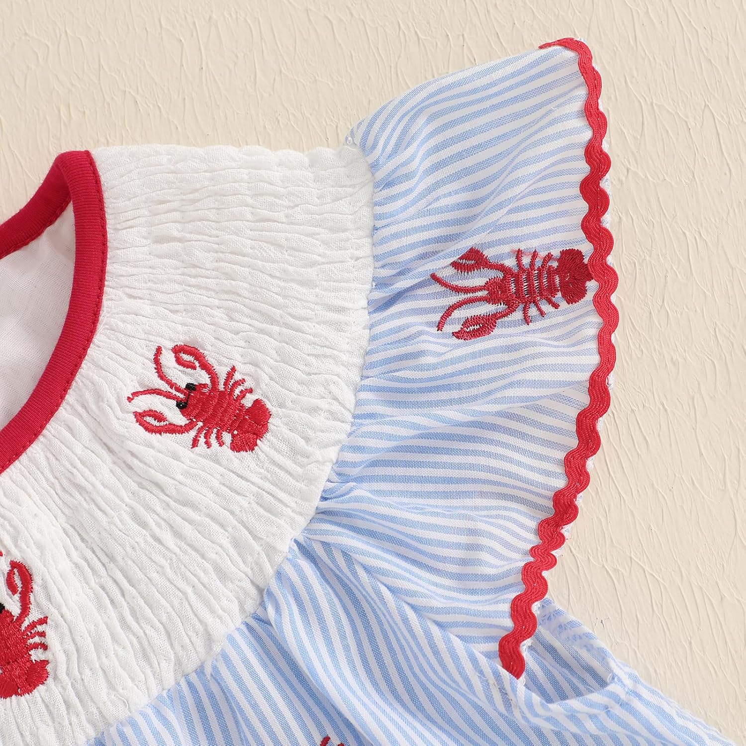 Toddler Baby Girl Crawfish Smocked Ruffle Short Sleeve Dress Lobster Plaid Princess Dresses Summer Outfits - Image 6