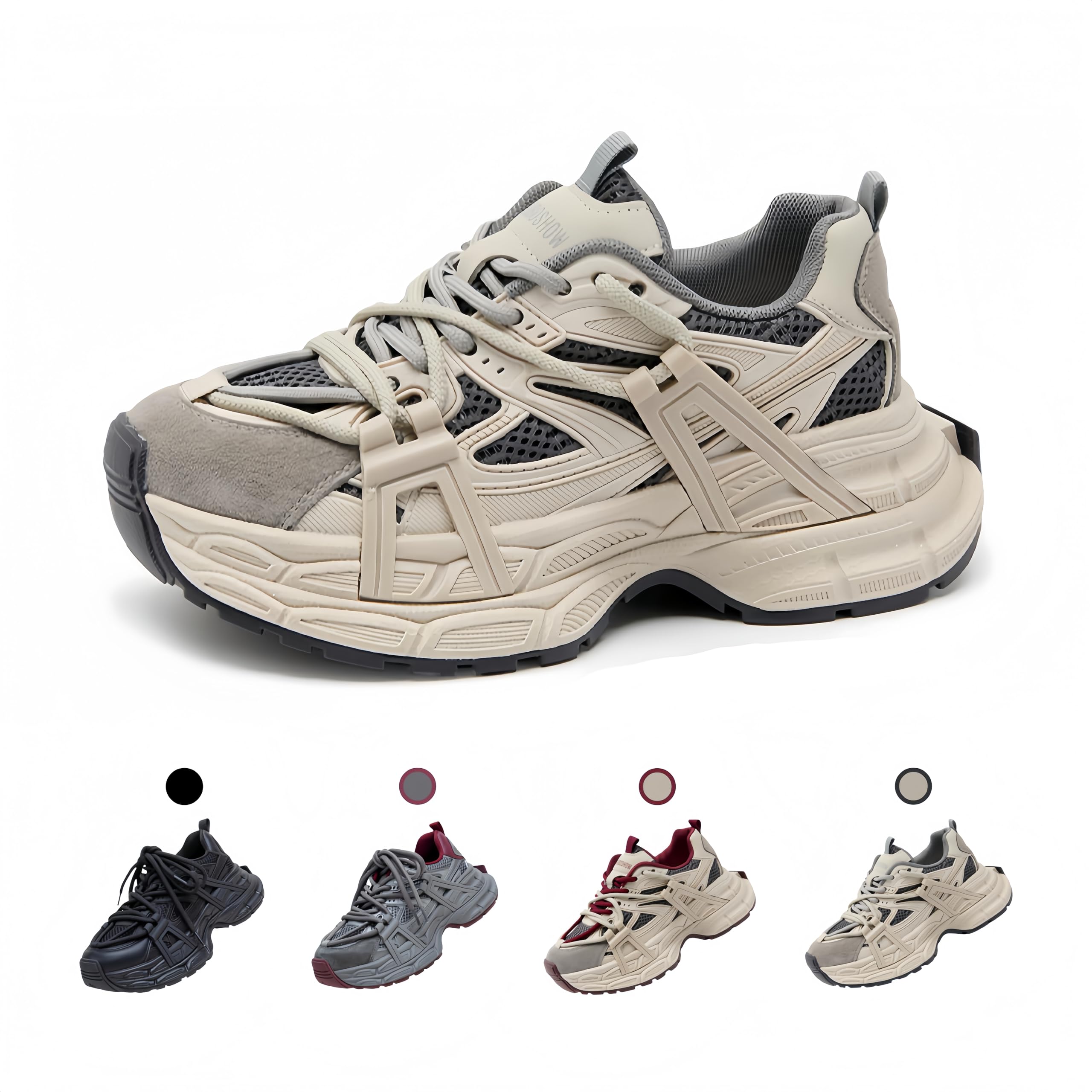Women's Trail Sneakers-Genuine Leather/Mesh/PU Paneled Thick Non-Slip Sole Hidden Heel Lift, Ideal for Daily & Outdoor
