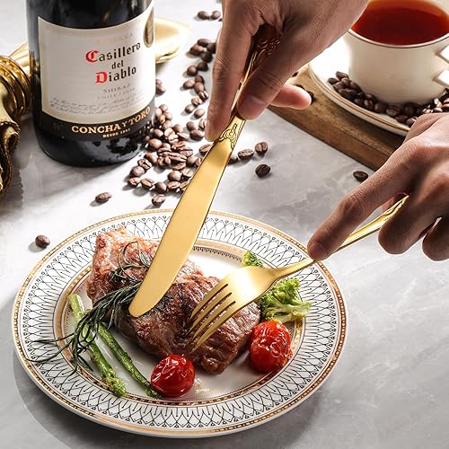 Miniatura 4 de Poylim - Juego de cubiertos de acero inoxidable, 8 unidades, color dorado