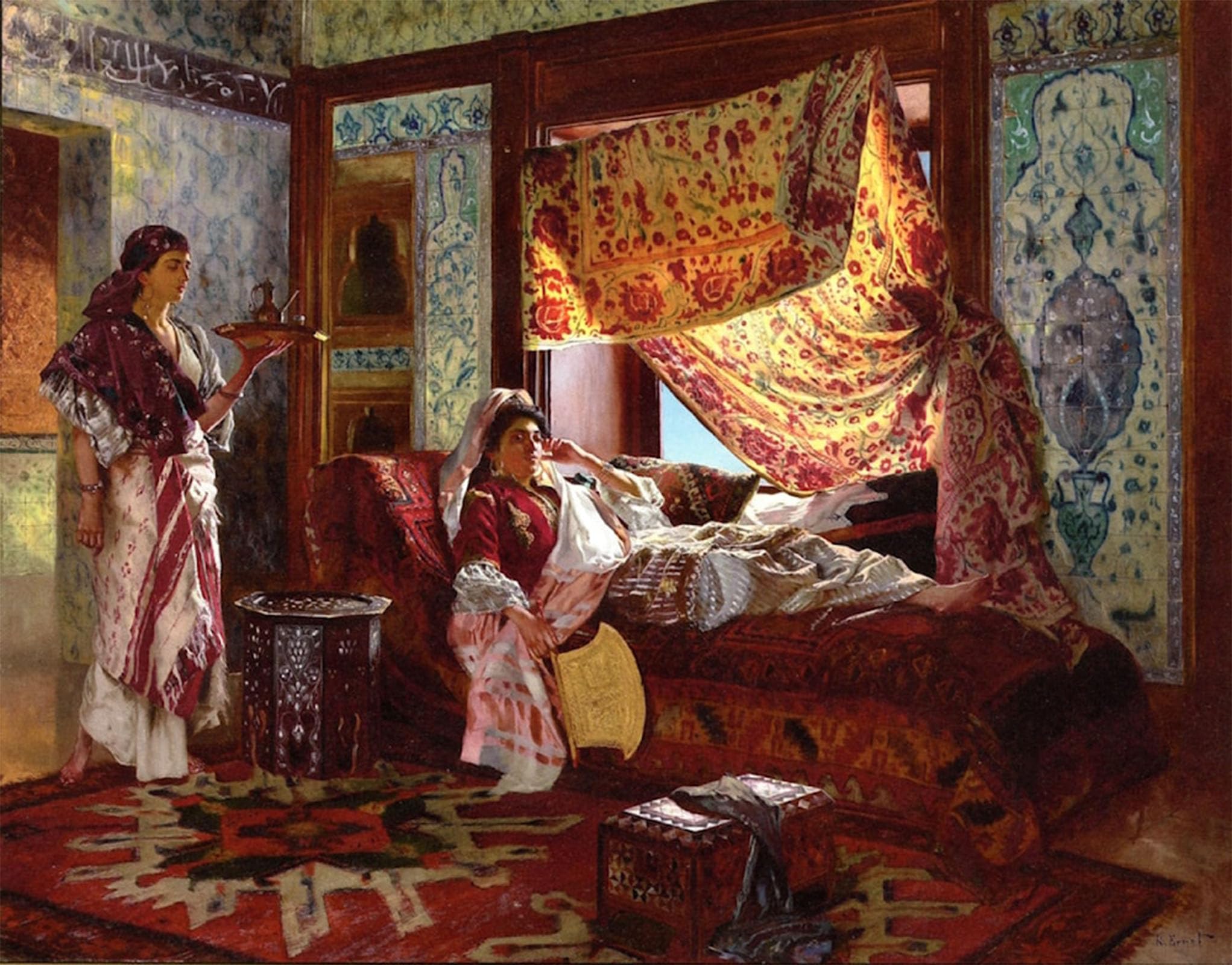 ARTXLXXBN Famous Art Print Poster Vintage Wall Art Prendendo il tè nell'Harem Rudolf Ernst Canvas Art Poster for Home Decor 60x90cm