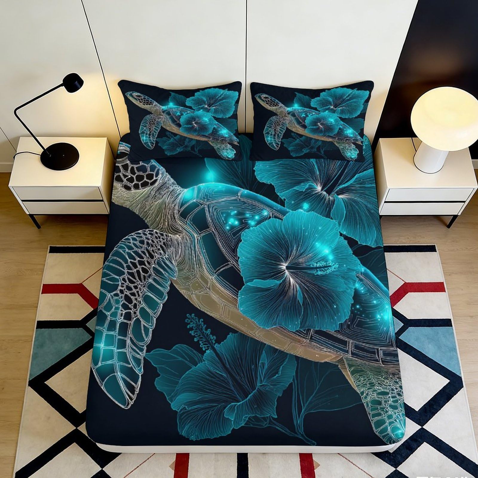 Dhbaneiok Style-6 3D Printed Sea Turtle Fitted Sheet Microfiber Soft Breathable Floral Ocean Mattress Cover For Bedroom Dorm Mattress Protection Decor 90X200x25cm