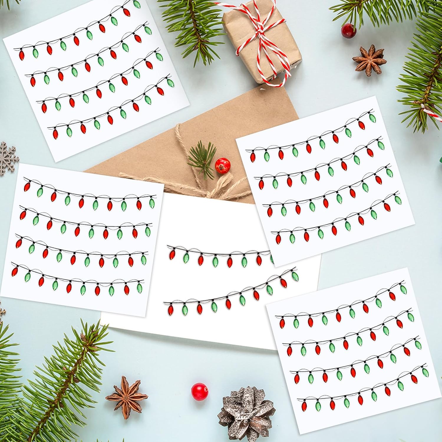 Marspark 48 Pcs Christmas Light Embellishment Stickers Gem Border Dimensional Stickers Lights Glitter Adhesive Decals for Xmas Crafts Scrapbooks Decoration