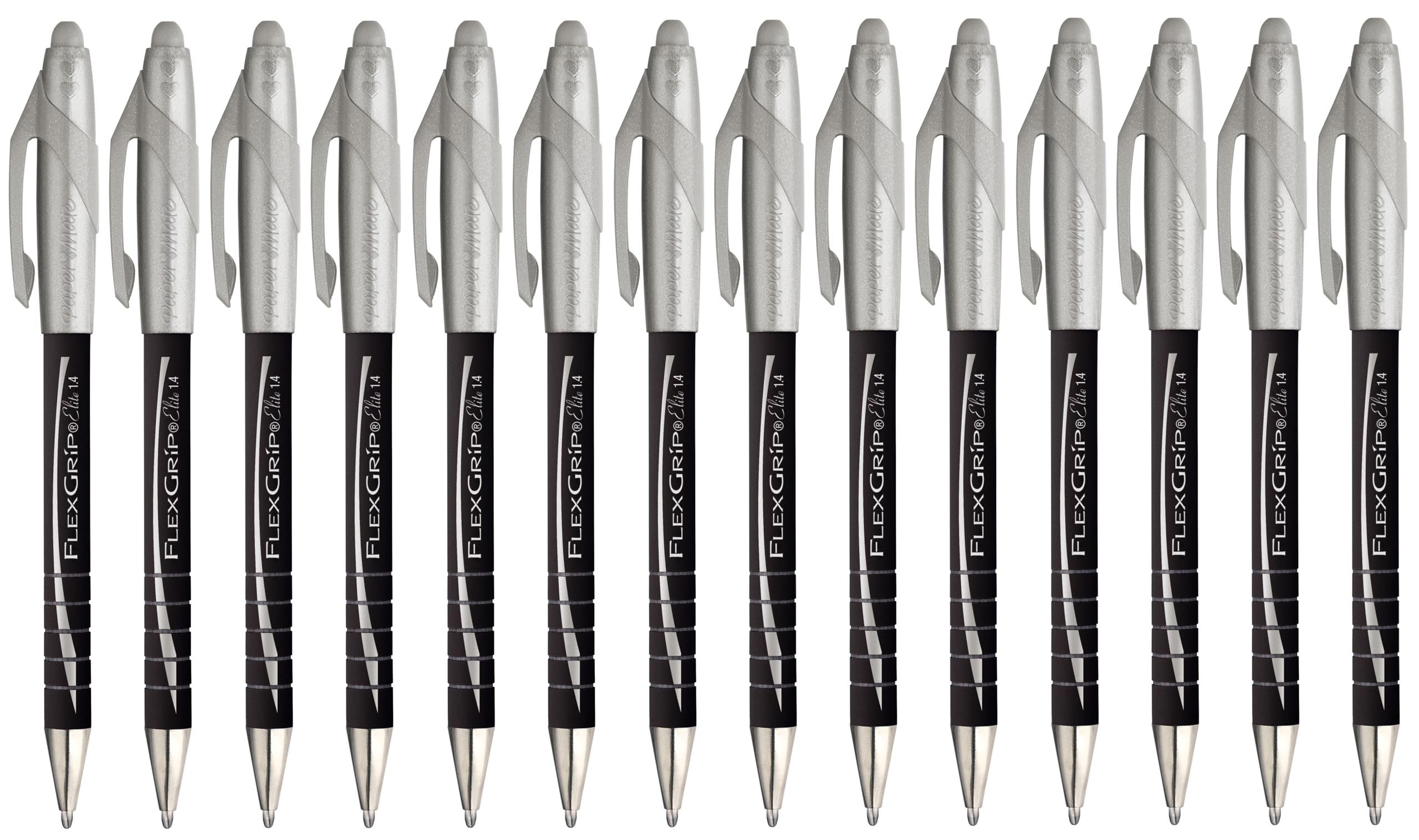 Paper Mate FlexGrip Elite Retractable Ballpoint Pens - Black Ink - Large Broad 1.4mm Wide Point - Pack of 14
