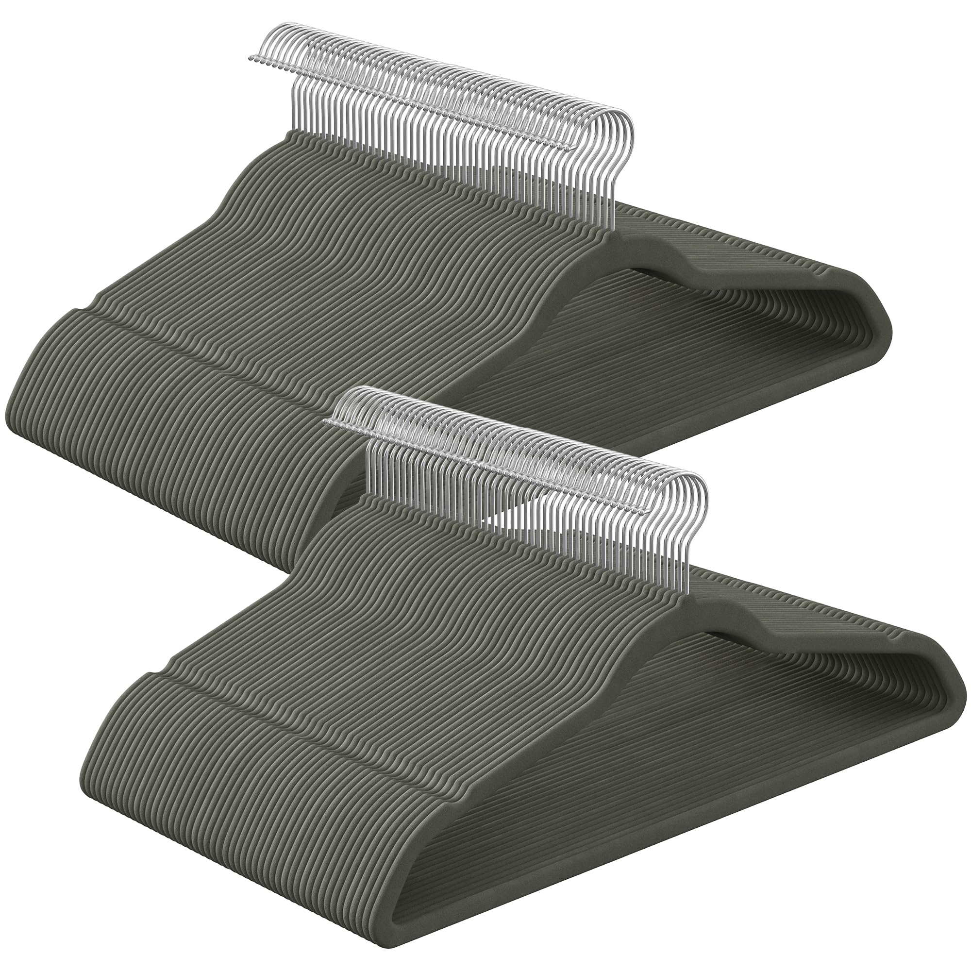 SONGMICS Percha de Terciopelo, Juego de 50, Antideslizantes, con Barra Corbata y Gancho Negro, 0,6 cm Espesor, Ahorra Espacio, 43,5 cm Largo, Abrigo Pantalón, Blanco Nube y Plata CRF020W02 — view 18