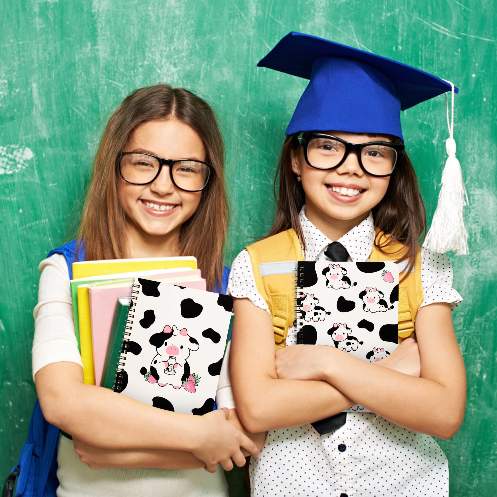 2 A5 Kuh-Spiralnotizbücher, niedliche Kuh, rosa, Erdbeermilch, College-Notizbücher, gebunden, Spiralbindung, Reise-Zeichnungstagebuch für Kinder, Teenager, lustige Kuh-Notizbücher für Studenten,