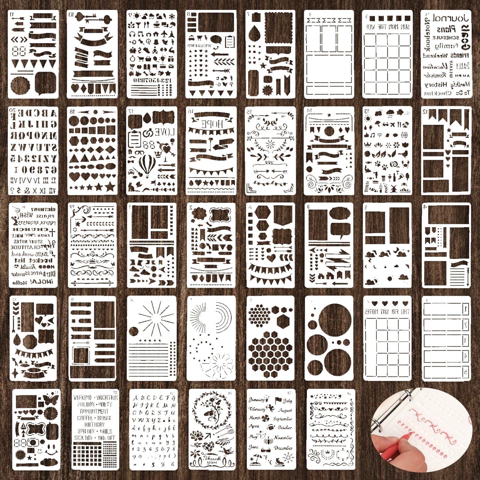 36PCS Planner Stencils Templates Set, Small Element Model Planner Stencils Accessories/Supplies Kit, Journal Stencils for Planner Stencils, Incl. Bullet Point Checklists