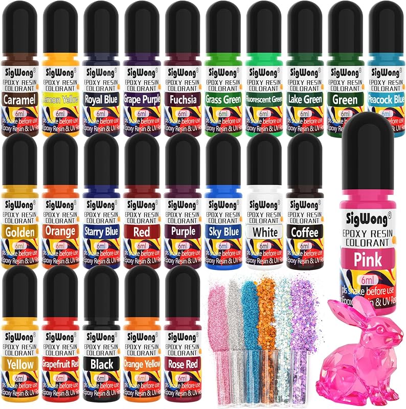 Pigmento de color de resina epoxi – Juego de tinte epoxi líquido de 24 colores con 6 purpurinas, pigmento de resina altamente concentrado, no tóxico para arte, fabricación de joyas y manualidades – cada 6 ml/0,25 oz