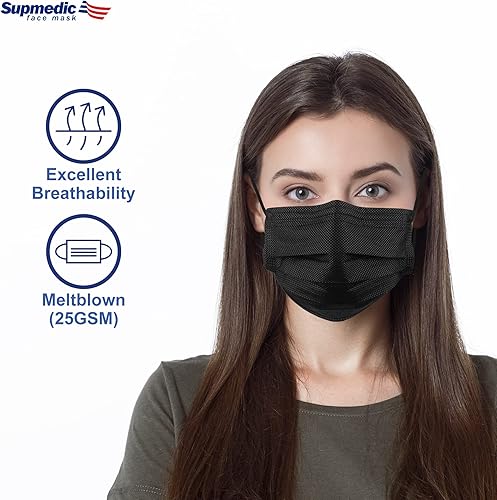 Miniatura 4 de Cubrebocas desechables de 4 capas, transpirables, color negro, 50 unidades, 100 unidades (negro)