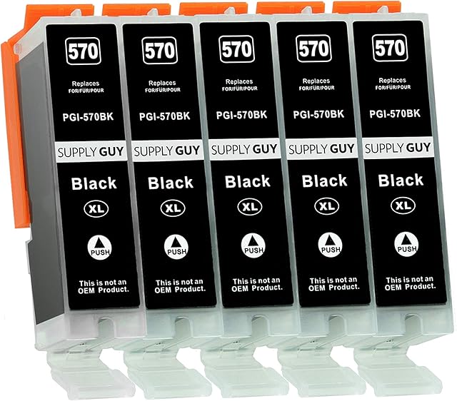 5 Ink Cartridges compatible with Canon PGI-570 PGBK Black for Pixma MG5750 MG5751 MG6850 MG7750 TS5050 TS5055 TS6050 TS8050 TS9050 TS9055 and more (see product page)