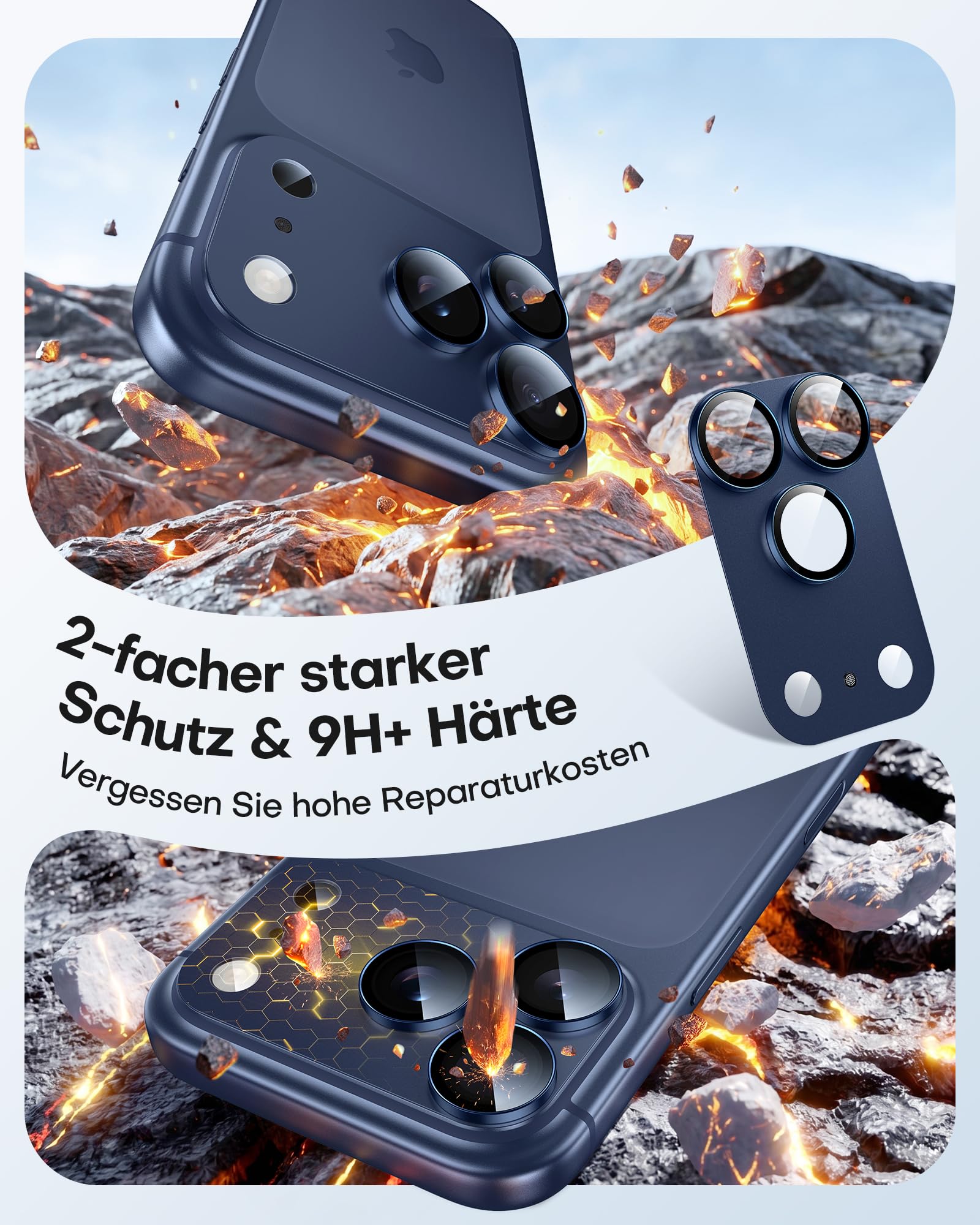 TAURI 2 Stück Kameraschutz für iPhone 17 Pro 6,3", 9H Gehärtetes Glas, Platte aus Aluminiumlegierung Matt, Kratzfestes Kamerafolie, Kamera Linse Schutzfolie - Tiefblau
