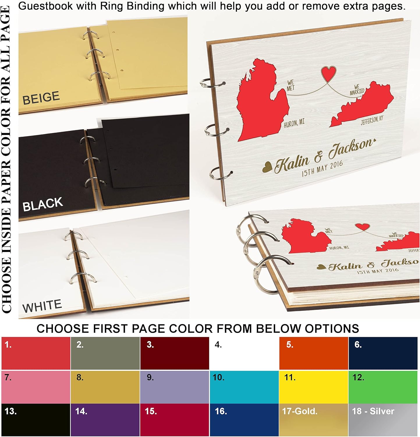 Darling Souvenir Personalized Engraved Laser Cut Wedding Guest Book Wooden Cover Sign-in Book Registry Guestbook Scrapbook-HH