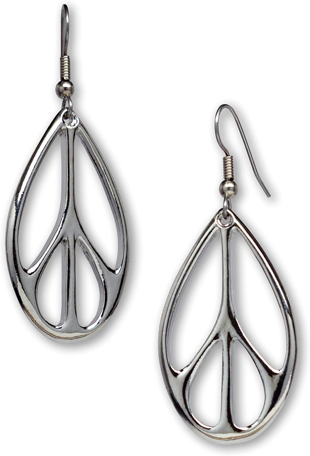 Oval Hippie Peace Sign Dangle Earrings Silver Finish Pewter