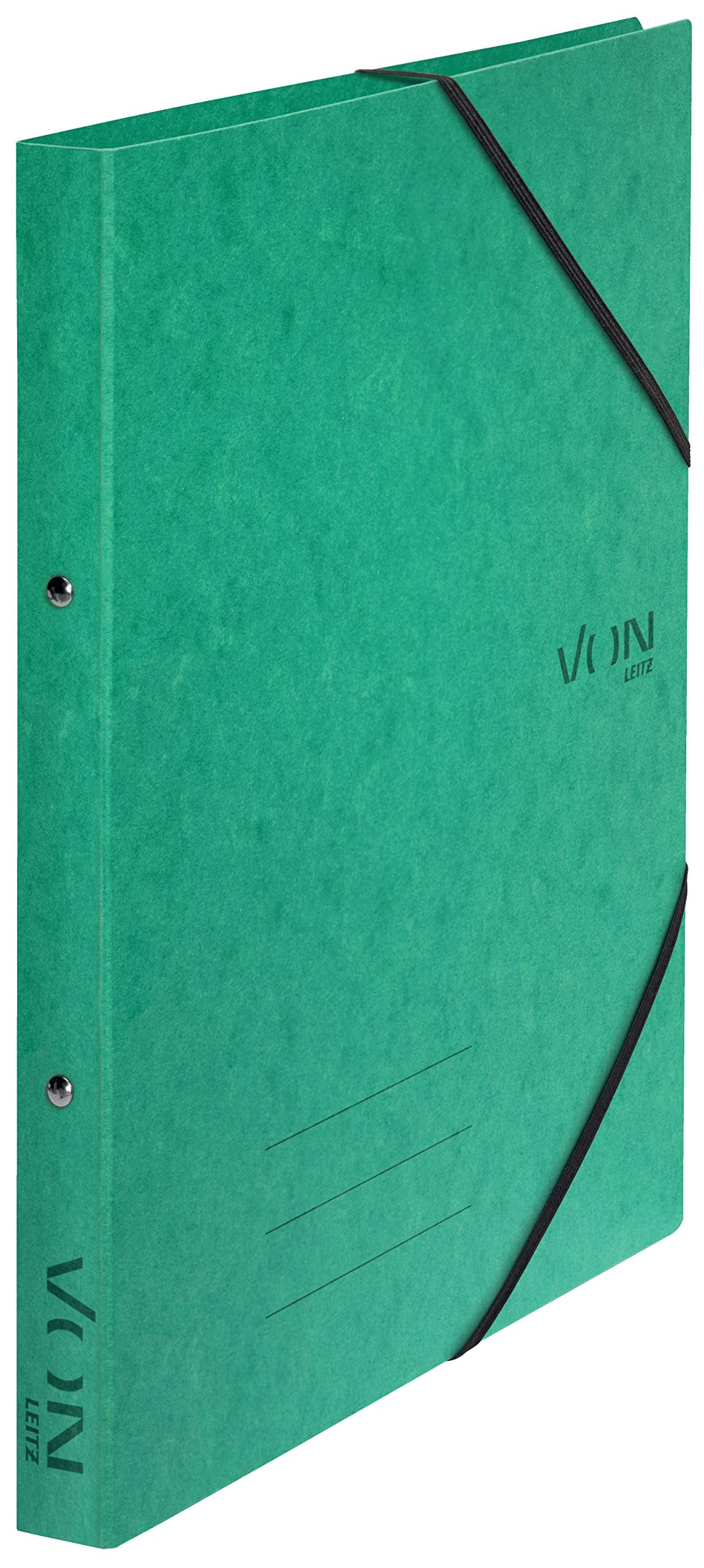 VON Leitz 30120055 A4 Ring Binder, Cardboard, with 2 Rings and Elastic Closure, 25 mm Spine Width, for 140 Sheets, Ring Mechanism, for School, Study & Home, Pack of 5, Green
