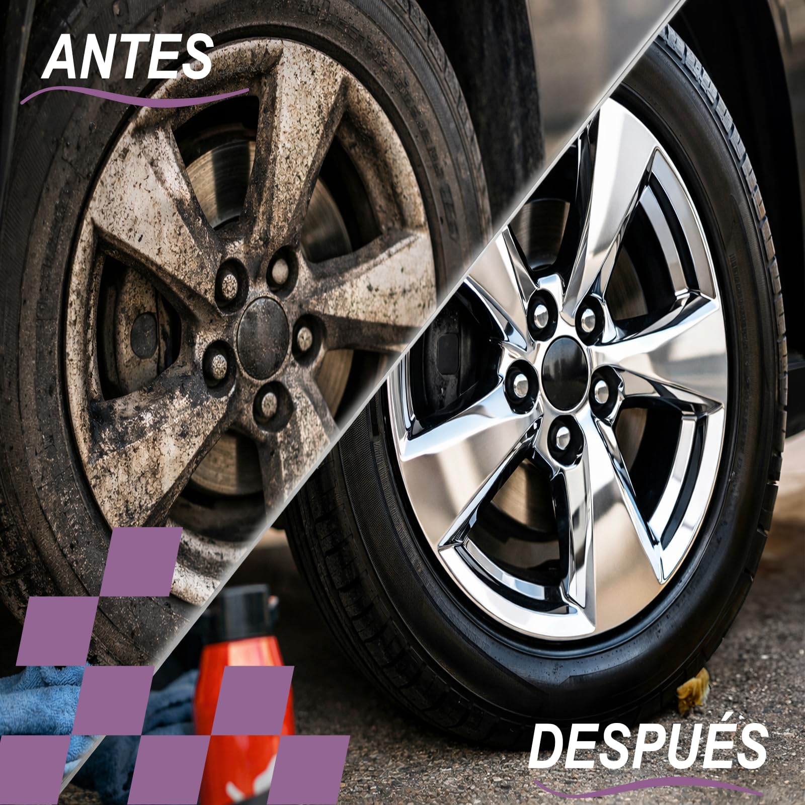 Plantawa Limpia Llantas Coche 5 Litros, Cuidado del automóvil, Profesional para Autos, Sin frotar, Limpieza y Descontaminante Suciedad para llantas, Productos Limpieza Coche y Moto.