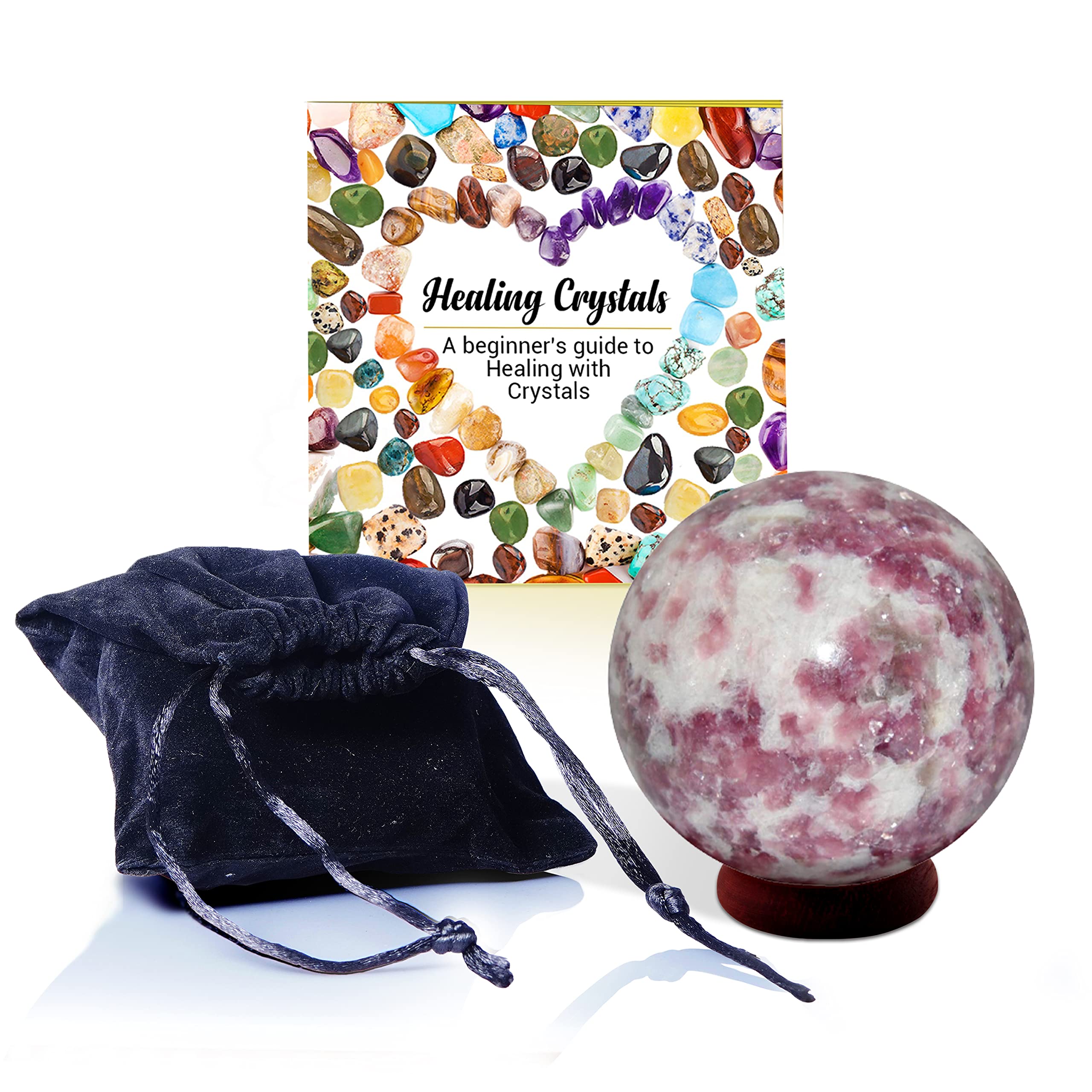 SHIVANSH CREATIONS Healing Crystals Sphere, Gemstones and Crystals Ball, Chakra Stones and Healing Crystals Set, Real Crystals Ball with Wood Stand (Lepidolite, 50-60 MM)