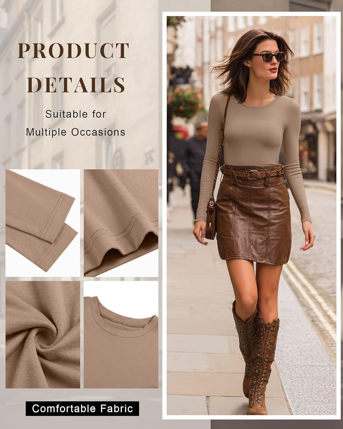 7 Pcs Women's Long Sleeve Tops Crew Neck Slim Fit Shirts Basic Going Out Tight Tees - Image 4