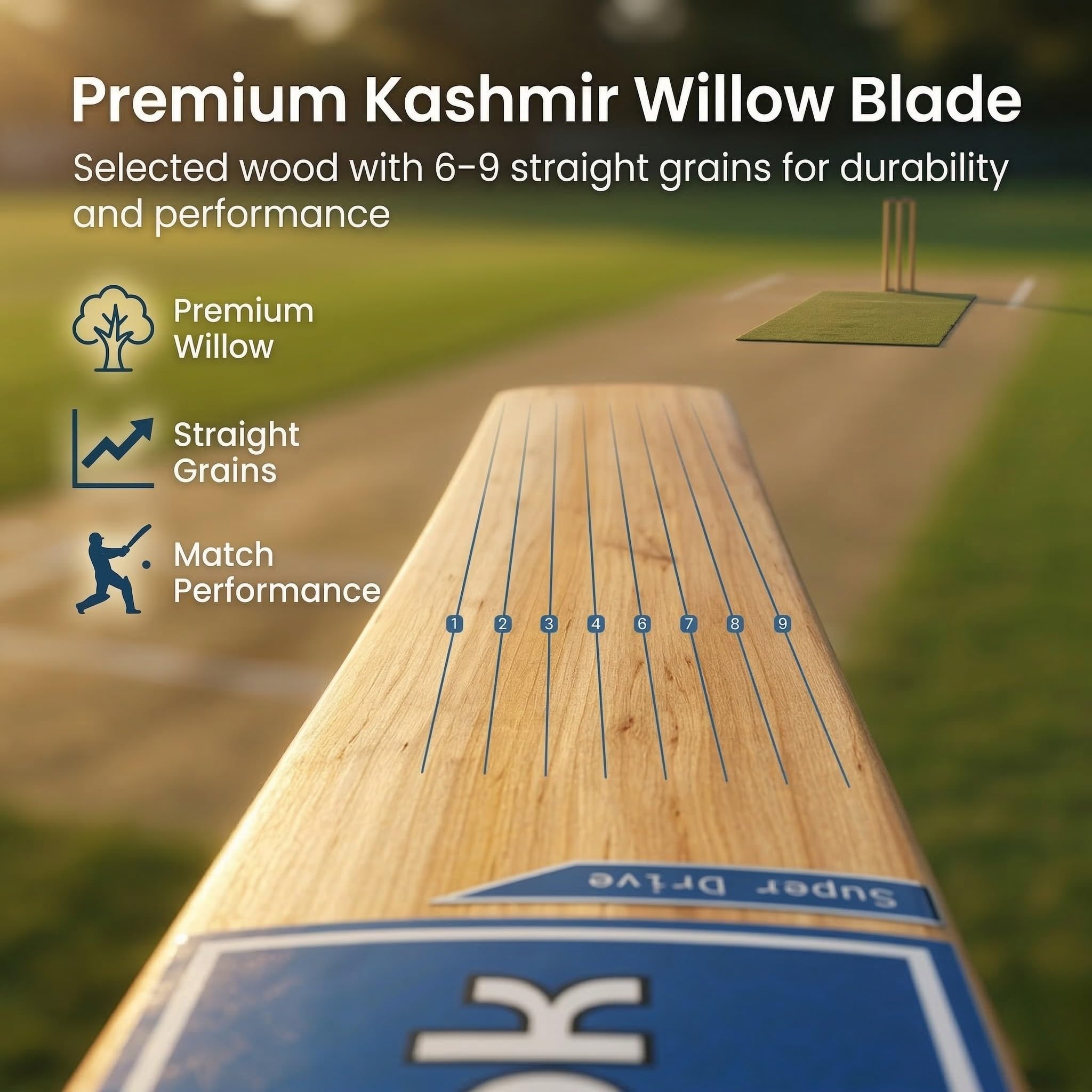 REEBOK Super Drive SH Kashmir - Mazza da cricket in salice per oltre 15 anni (1100 g), impugnatura e adesivo possono variare in base alla disponibilità
