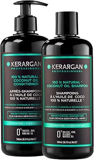 Kerargan - Feuchtigkeitsspendendes Shampoo & Conditioner Duo mit Kokosöl für ausgetrocknetes und geschädigtes Haar - Pflegt die Kopfhaut - Ohne Sulfate, GVO, Silikone, Mineralöl - 2x500 ml