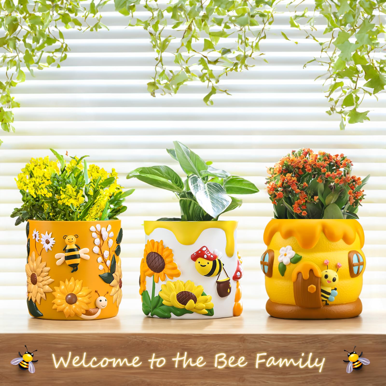 Bunte Blumentöpfe Mit Bienen & Sonnenblumen – Handbemalte Übertöpfe Mit Drainage, Für Sukkulenten & Deko