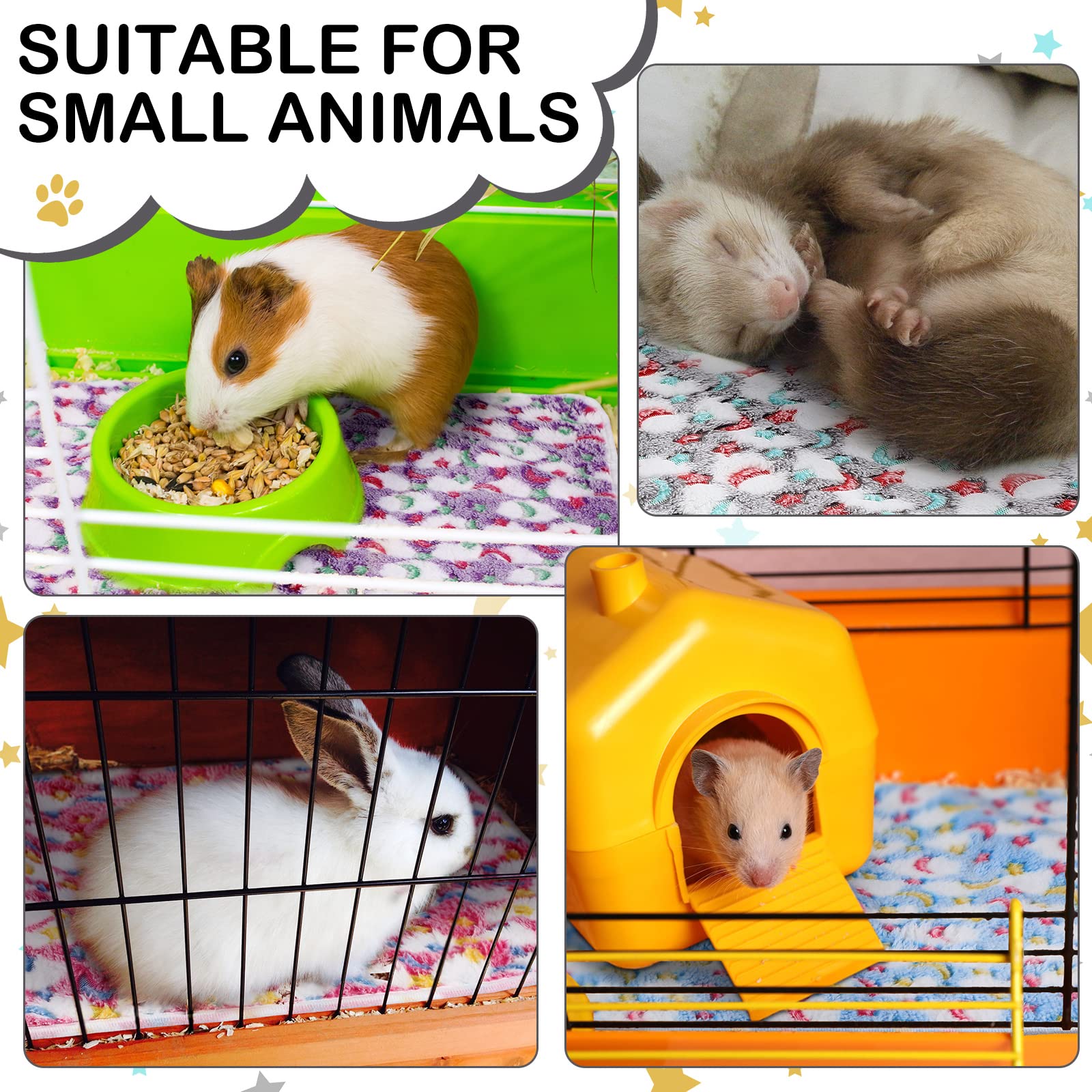 Namalu 4 Coperte per Porcellini d'India Impermeabili Copertina da Letto per Piccoli Animali in Pile Lavabile Fodere Assorbenti per Gabbia Cavia Riutilizzabili (Stella e Luna, 60 x 40 cm)
