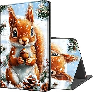 for iPad Air 13 Inch Case 2024, Auto Sleep/Wake, Squirrel with Acorn in Snowy Pines Multiple Angles Viewing Folio Stand Case for iPad Air 13 Inch 2024 Tablet