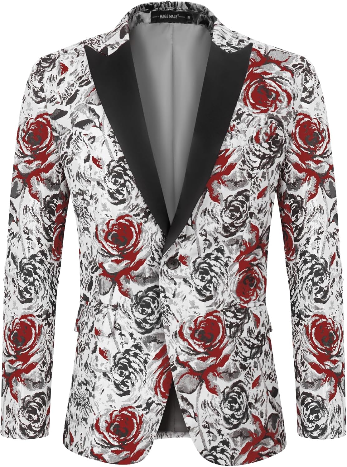MAGE MALE Men’s Floral Blazer Two Button Dress Party Suit Jacket Notched Lapel Slim Fit Stylish Top
