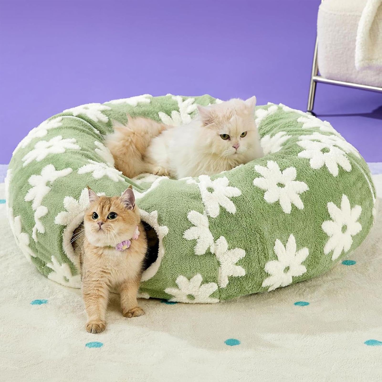 Tunnel pour Chats Jouet Cave en Peluche Lavable avec Balle | Tunnel Donut Interactif Pour Chat À Design Pour Ramper Divertissement Mastication Intérieur Extérieur Lapin