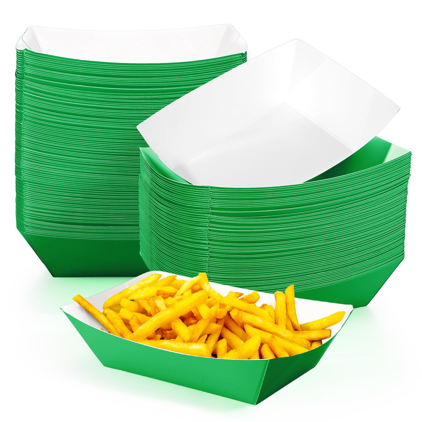 Yinkin 100 Pcs Paper Food Trays Boat Valentine 2lb Disposable Nacho Trays Kraft Paper Boat for Tacos Concession French Fries Snack Hot Dog BBQ Popcorn