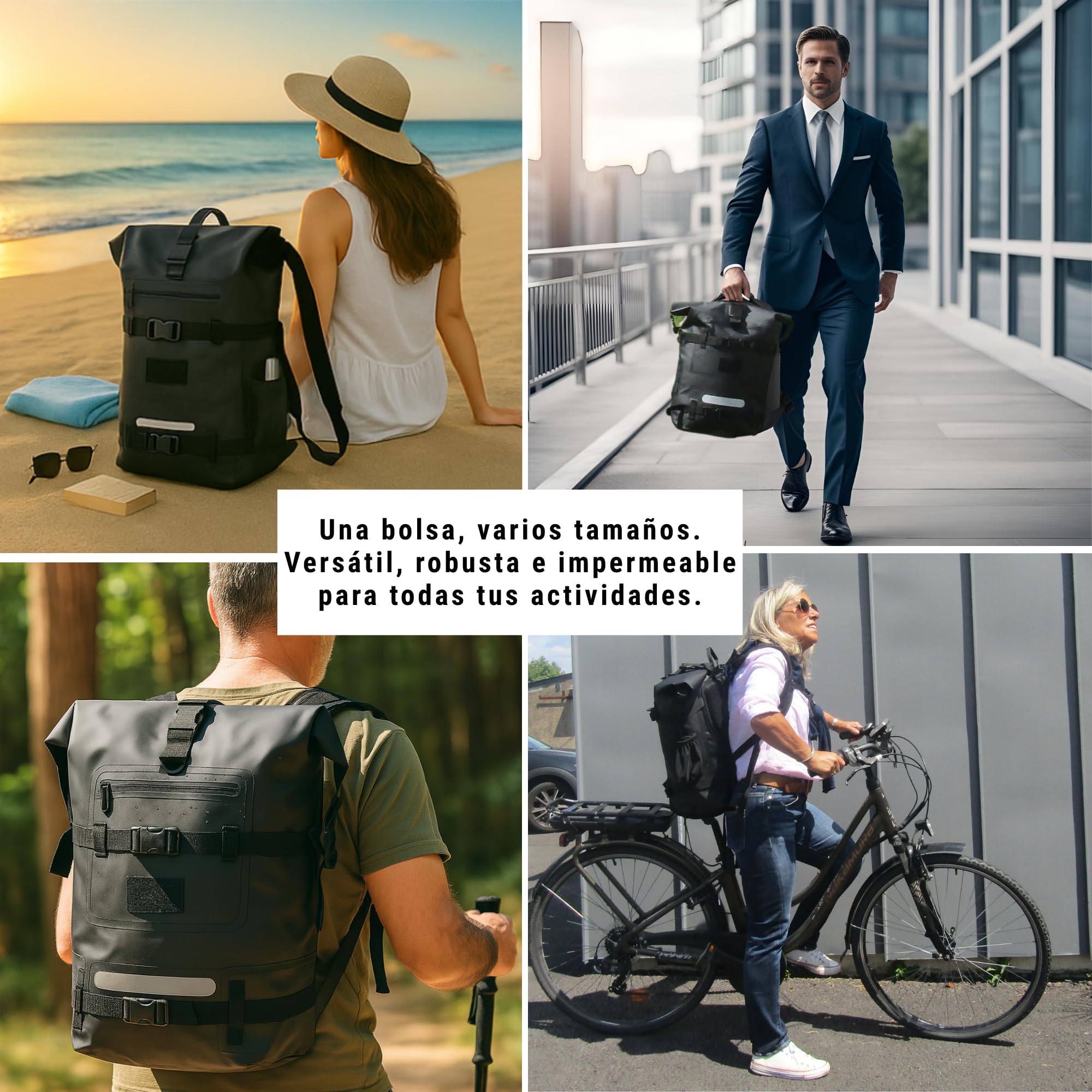 Bolsa de senderismo para mochila y bolsa impermeable | Cremallera de zinc anticorrosión impermeable | Volumen ajustable 20L a 40L | Cómodo transporte | Fijaciones Molle | Bolsillos