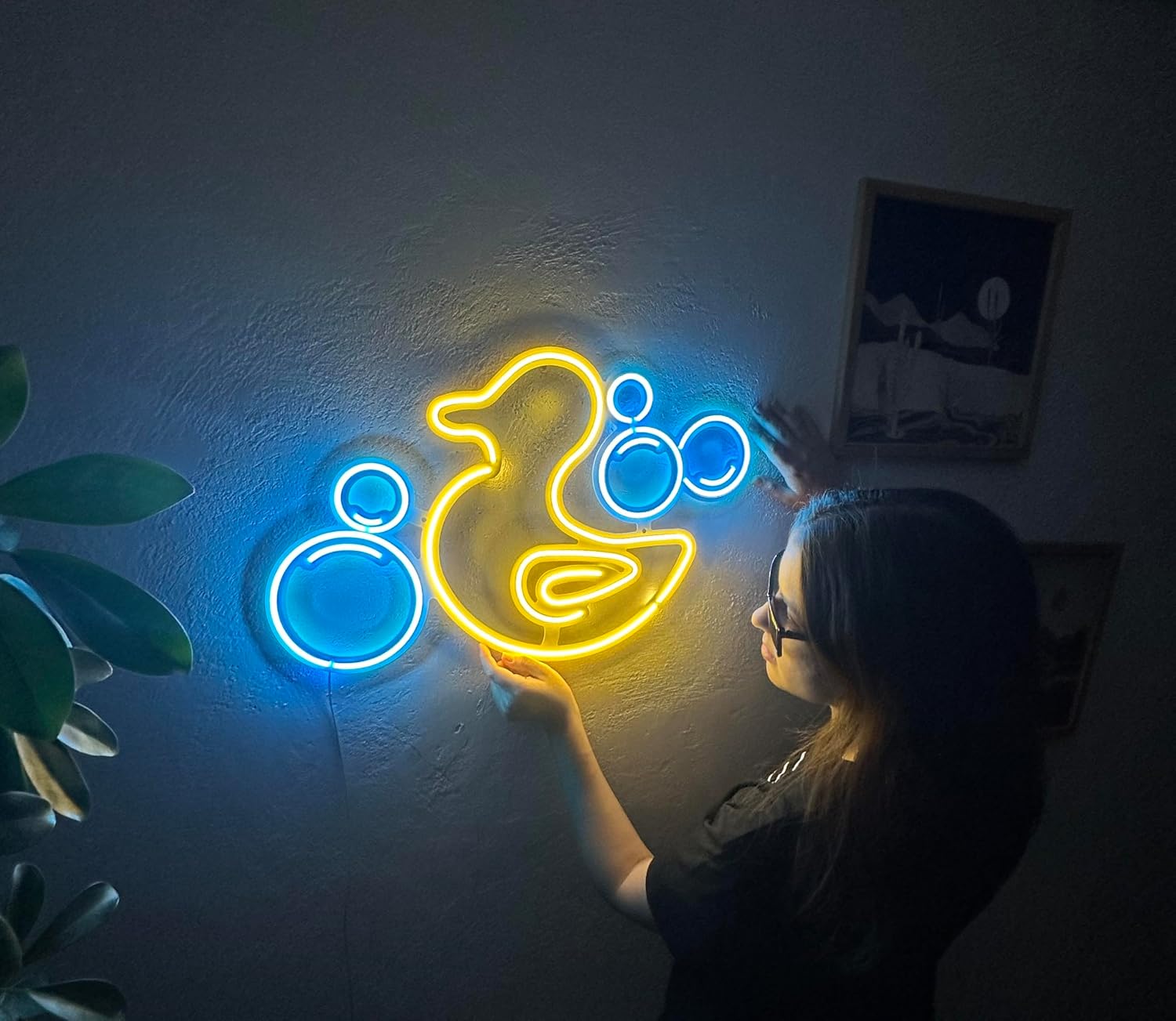 Rubber Duck Wall Sign, Neon Metal Wall Art, Duck Neon Sign, Neon Wall Decor, Neon Wall Sign, LED Light Decor, Home Bathroom Kids Room Wall Decor (with Remote Control)