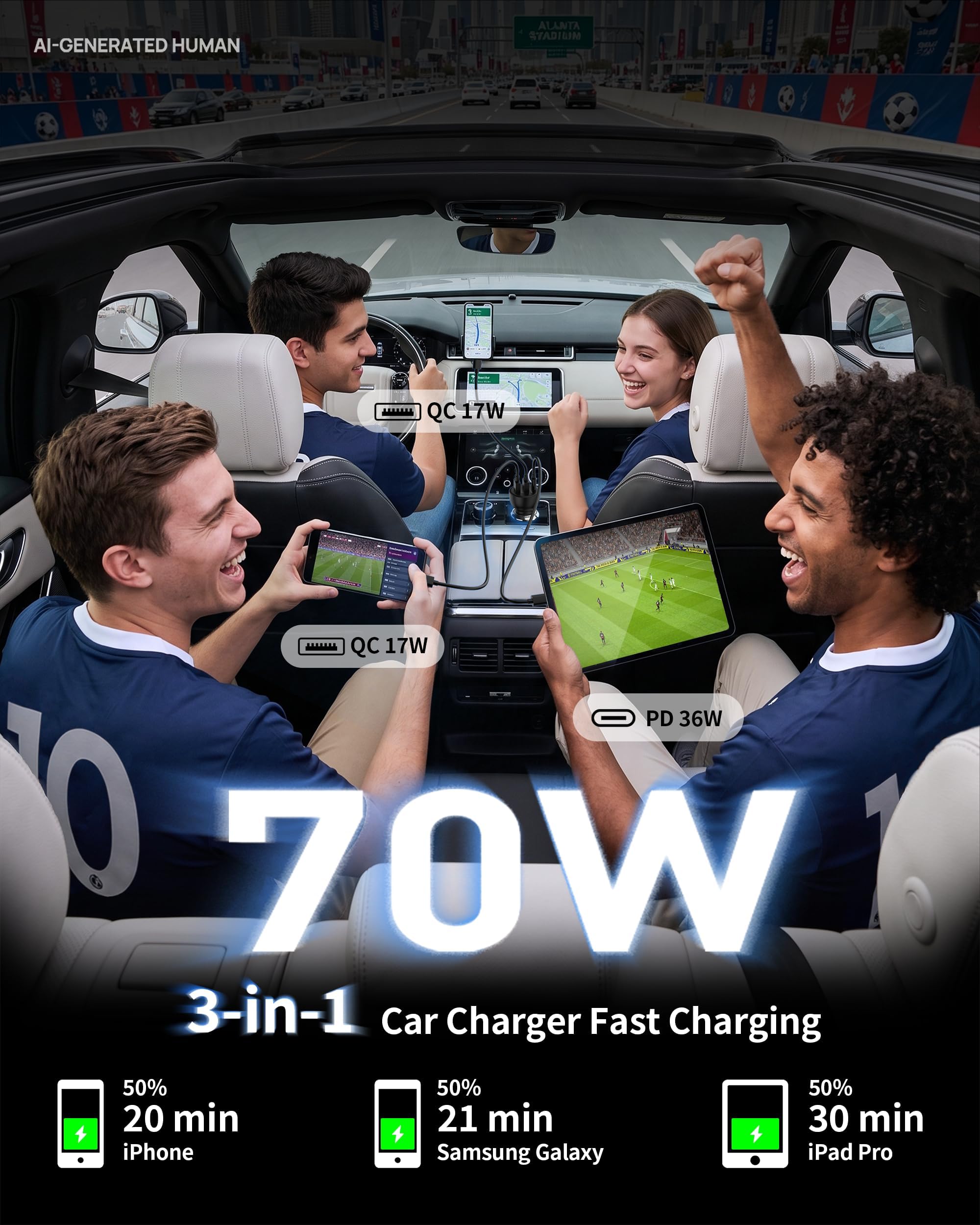 Cargador de coche de 3 puertos para iPhone 16/16e/15 Pro Max Plus, cargador de coche USB-C USB-A de carga rápida de 53 W y cable USB C a C para iPhone 15/16e/16, iPad, Galaxy, accesorios Android