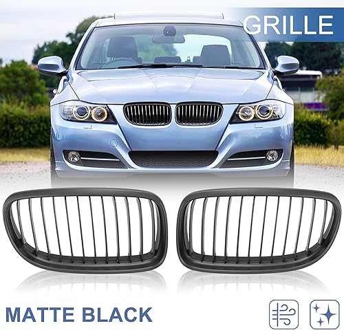 Miniatura 2 de X AUTOHAUX Par de coche parrilla delantera negro mate ABS plástico capó riñón rejilla para BMW E90 E91 4-puerta 2009-2011