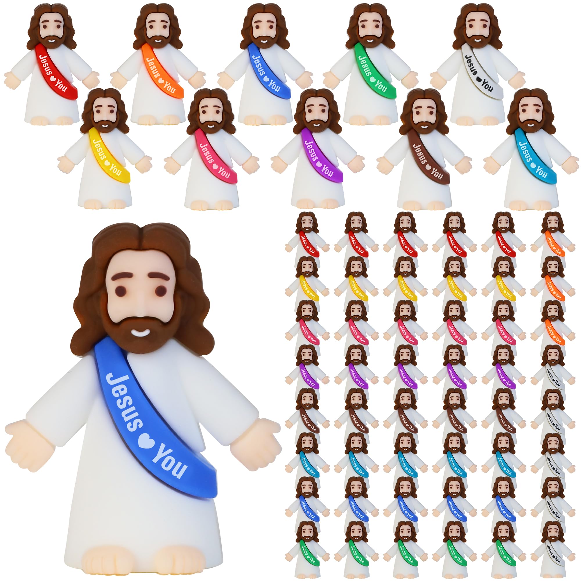 50 Pcs Little Jesus Figures, Mini Jesus Figurines in Bulk Easter Jesus Loves You Tiny Christ Toys to Hide and Seek Sunday School Religious Party Favors Baptism Gifts for Easter Egg Stuffers