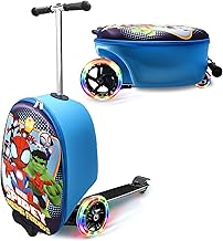 Marvel Spiderman Ride On Scooter Suitcase for Kids, Spidey and Friends Kids Suitcase Luggage with Light Up Wheels, Easy Steer and Foldable Kick Scooter for Toddler Boys Girls Great Travel Gift Idea