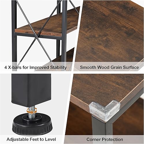Miniatura 5 de Estantería baja de 3 niveles, estante abierto de 55 pulgadas de ancho, estantería industrial de madera para oficina en casa, dormitorio, sala de