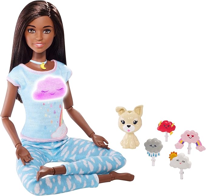 Amazon Com Breathe With Me Barbie Meditation Doll Blonde With 5 Lights Guided Meditation Exercises Puppy And 4 Emoji Accessories Gift For Kids 3 To 8 Years Old Toys Games