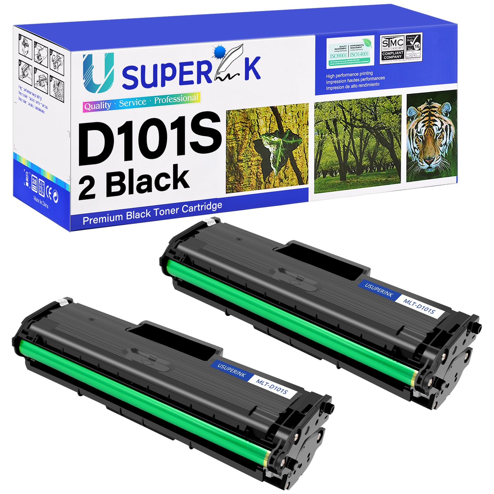 2 PK Black Toner Cartridge Replacement Compatible for Samsung MLT-D101S MLTD101S to use with SCX-3405W ML-2165W SCX-3405FW ML-2161 ML-2166W ML-2160 ML-2165 SCX-3400F SCX-3401FH
