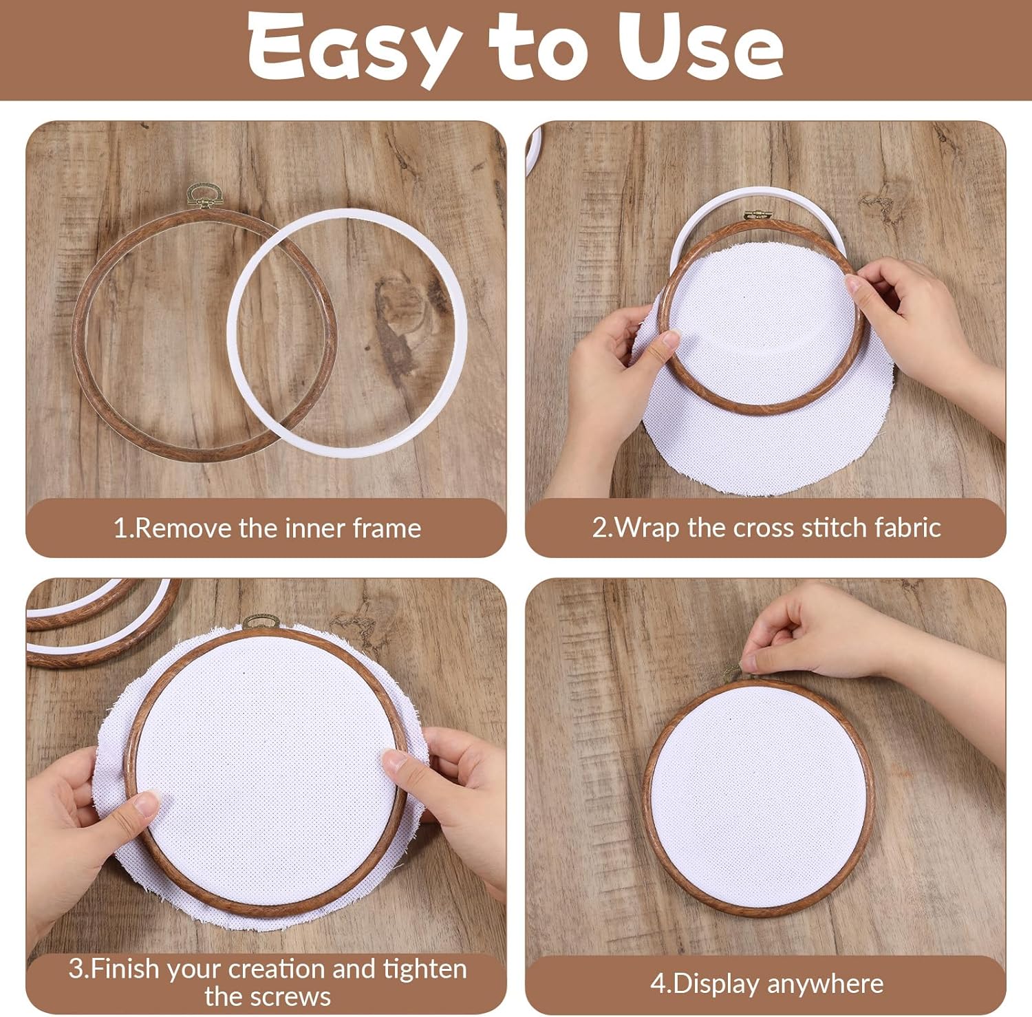 Oqqlin 15 Pcs Round Embroidery Hoops, 6 Inch Durable Imitated Wood Cross Stitch Hoop Ring Circle Rubber Embroidery Hoops Frame for Sewing, DIY, Craft, Hanging Ornaments Decor