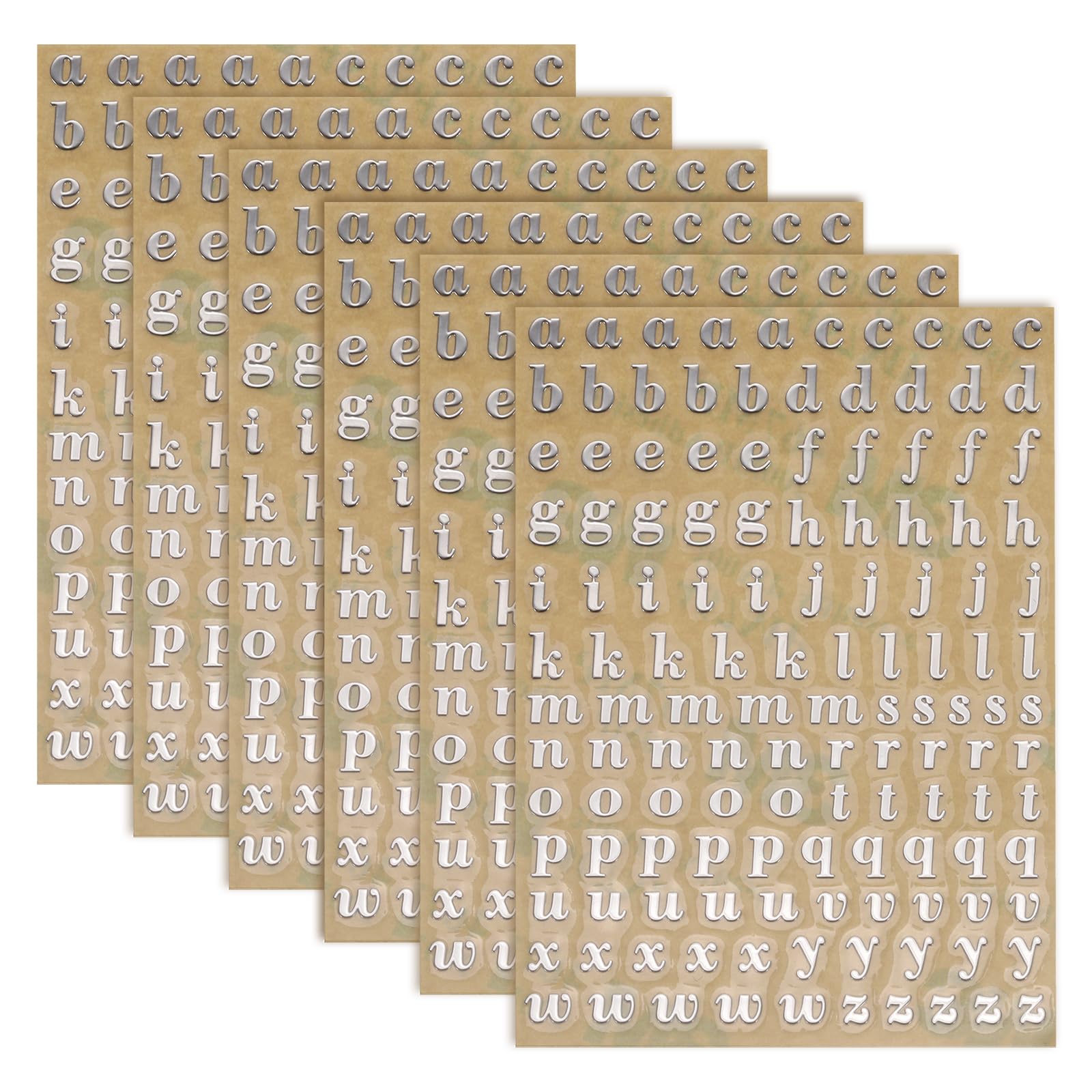Autocollants lettres minuscules argentées lot de 6 pour scrapbooking